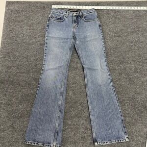Express Jeans Womens Size 1/2 L Blue Low Rise Flare Cotton Denim Medium Wash Y2K